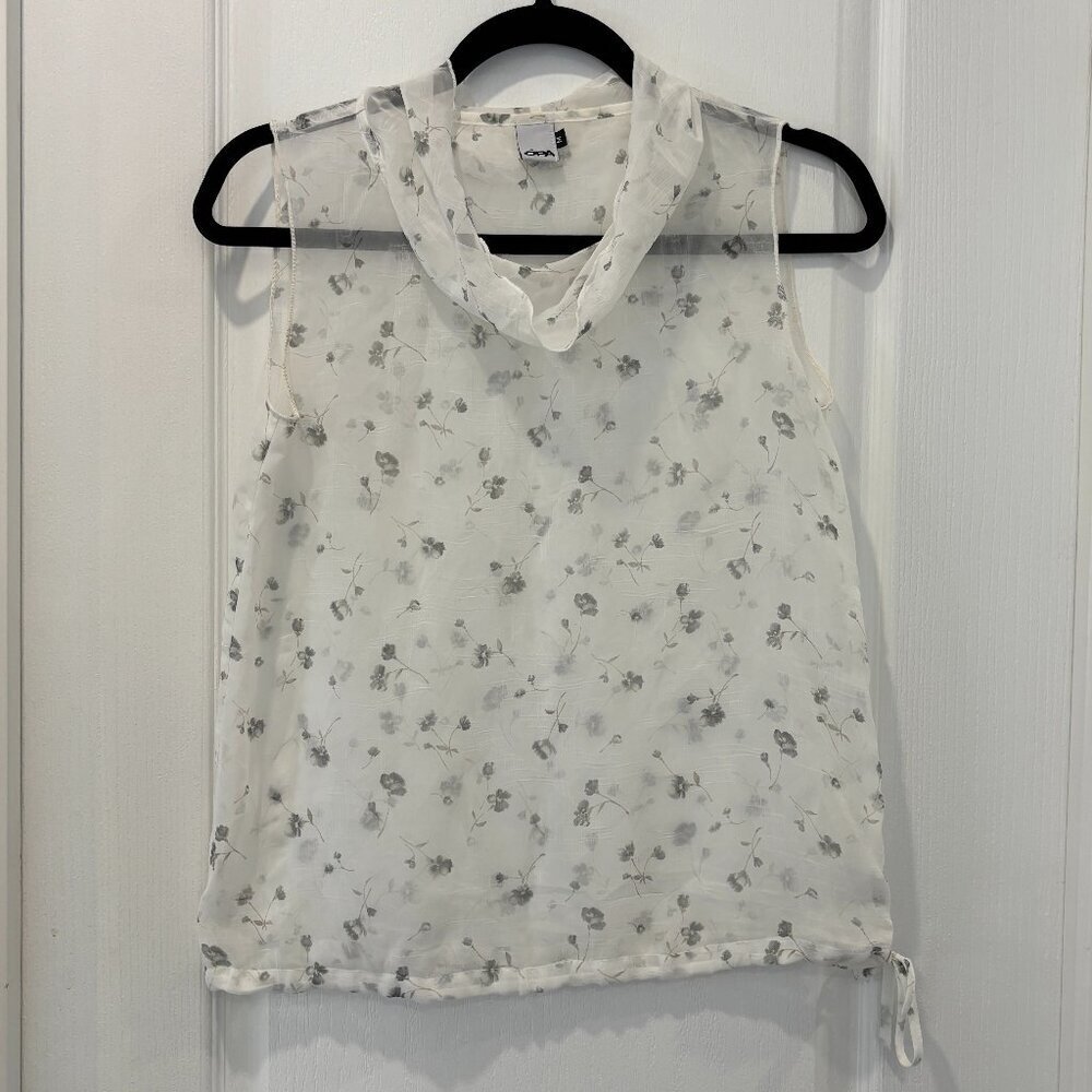 ÓPA Sheer White Floral Sleevless Top Size M